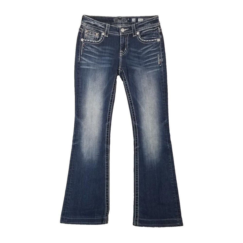 Miss Me Jeans Women 28 Blue Mid-Rise Bootcut Stretch Embroidered Embellished